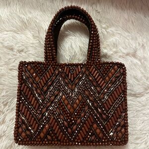 Elegant Brown Beaded Handbag